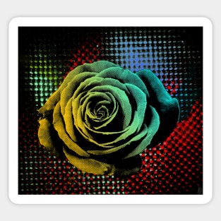 Rose, green, red, blue, black, light blue pop art Sticker